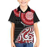 New Zealand Red Maori Koru Simple Style Family Matching Short Sleeve Bodycon Dress and Hawaiian Shirt LT05 Son's Shirt Red - Polynesian Pride