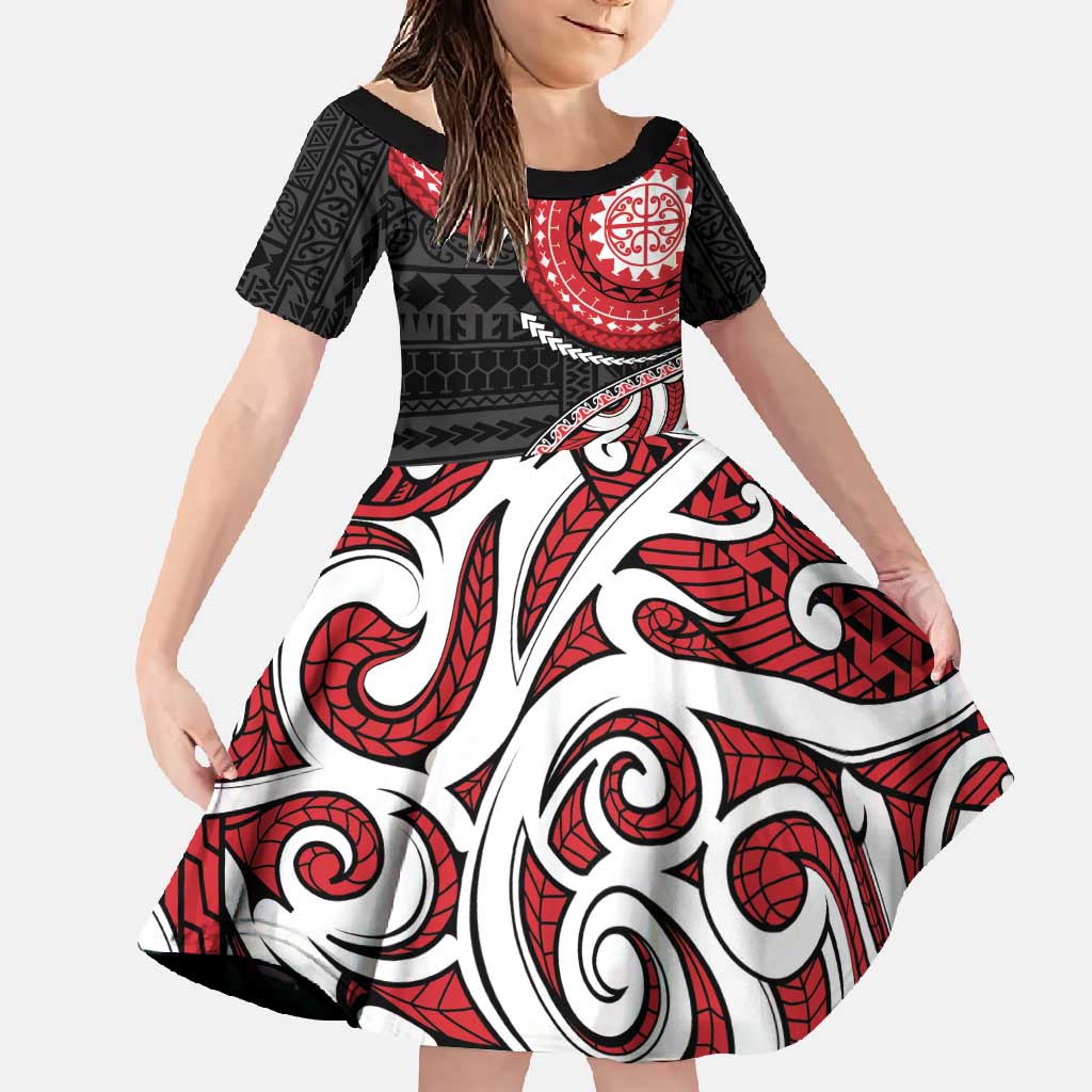 New Zealand Red Maori Koru Simple Style Family Matching Summer Maxi Dress and Hawaiian Shirt