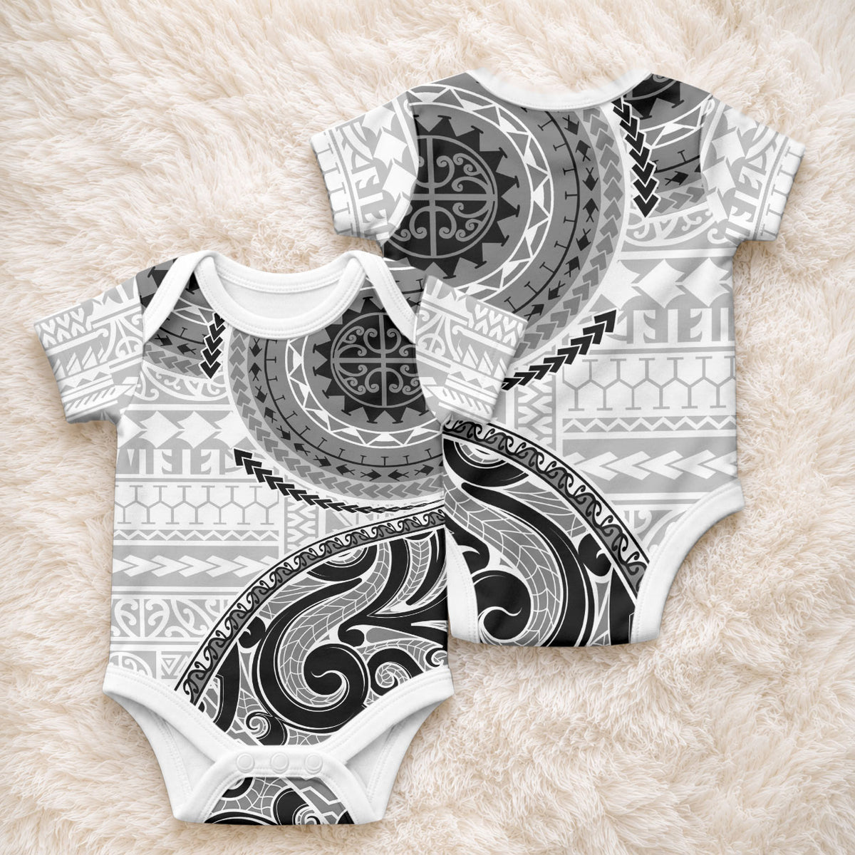 New Zealand White Maori Koru Simple Style Baby Onesie LT05 - Polynesian Pride