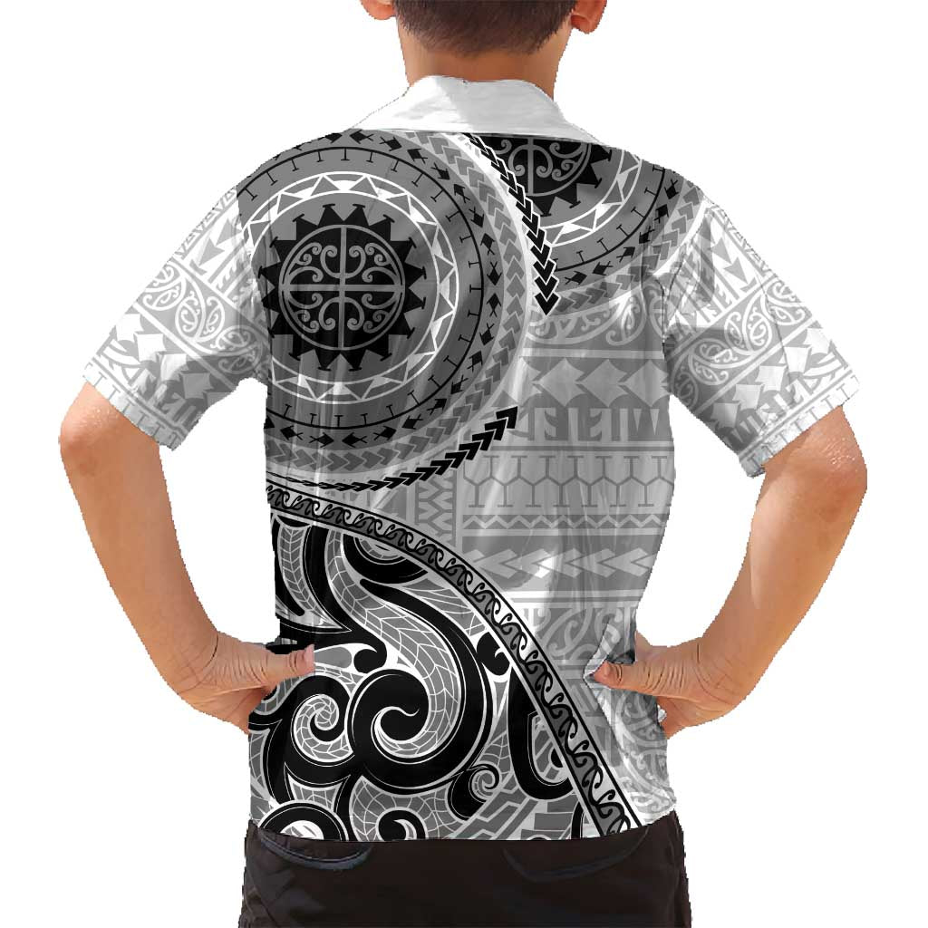 New Zealand White Maori Koru Simple Style Family Matching Long Sleeve Bodycon Dress and Hawaiian Shirt LT05 - Polynesian Pride