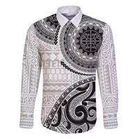 New Zealand White Maori Koru Simple Style Family Matching Long Sleeve Bodycon Dress and Hawaiian Shirt LT05 Dad's Shirt - Long Sleeve White - Polynesian Pride