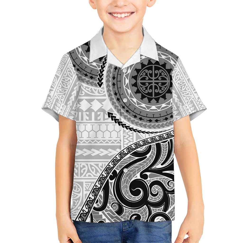 New Zealand White Maori Koru Simple Style Family Matching Long Sleeve Bodycon Dress and Hawaiian Shirt LT05 Son's Shirt White - Polynesian Pride