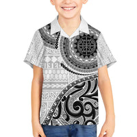 New Zealand White Maori Koru Simple Style Family Matching Long Sleeve Bodycon Dress and Hawaiian Shirt LT05 Son's Shirt White - Polynesian Pride