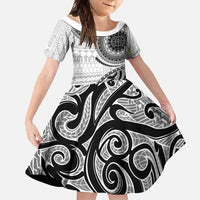 New Zealand White Maori Koru Simple Style Family Matching Mermaid Dress and Hawaiian Shirt LT05 Daughter's Dress White - Polynesian Pride