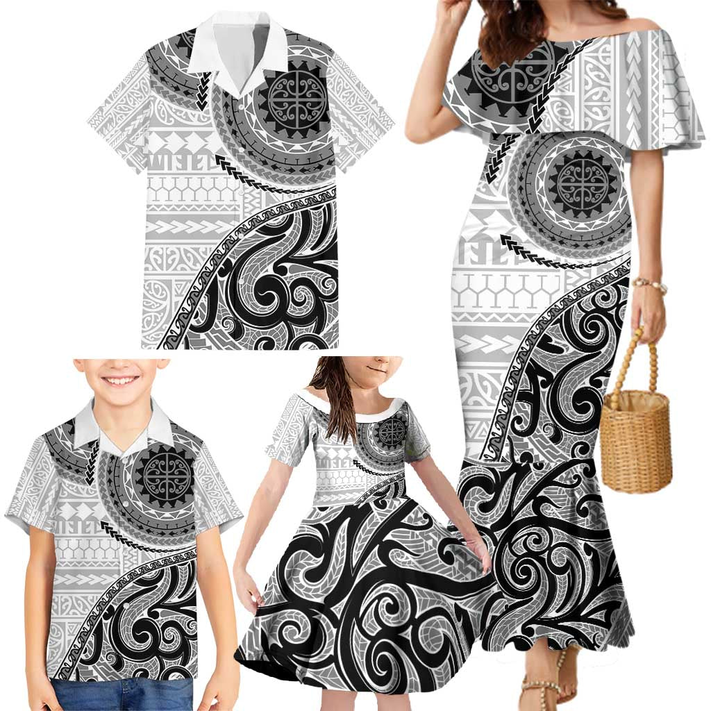 New Zealand White Maori Koru Simple Style Family Matching Mermaid Dress and Hawaiian Shirt LT05 - Polynesian Pride
