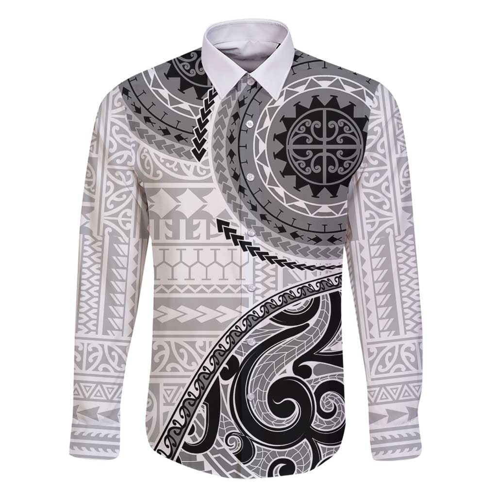 New Zealand White Maori Koru Simple Style Family Matching Mermaid Dress and Hawaiian Shirt LT05 Dad's Shirt - Long Sleeve White - Polynesian Pride