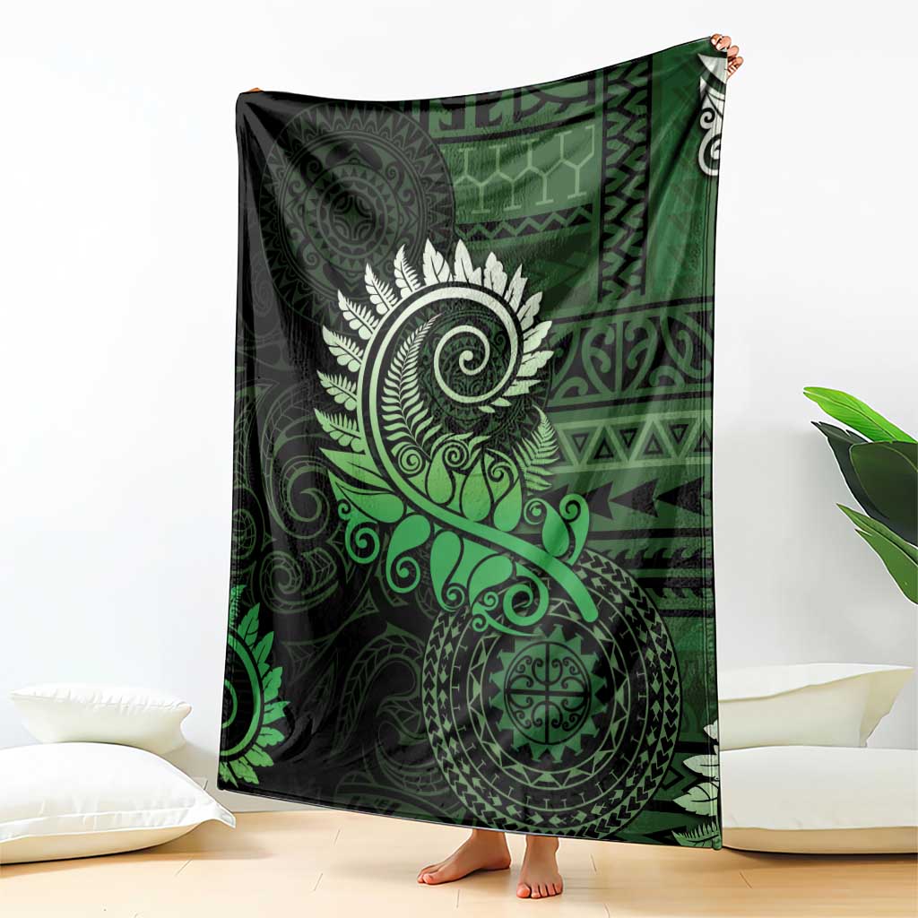 New Zealand Maori Koru Fern Blanket Spiral Polynesian Style Green