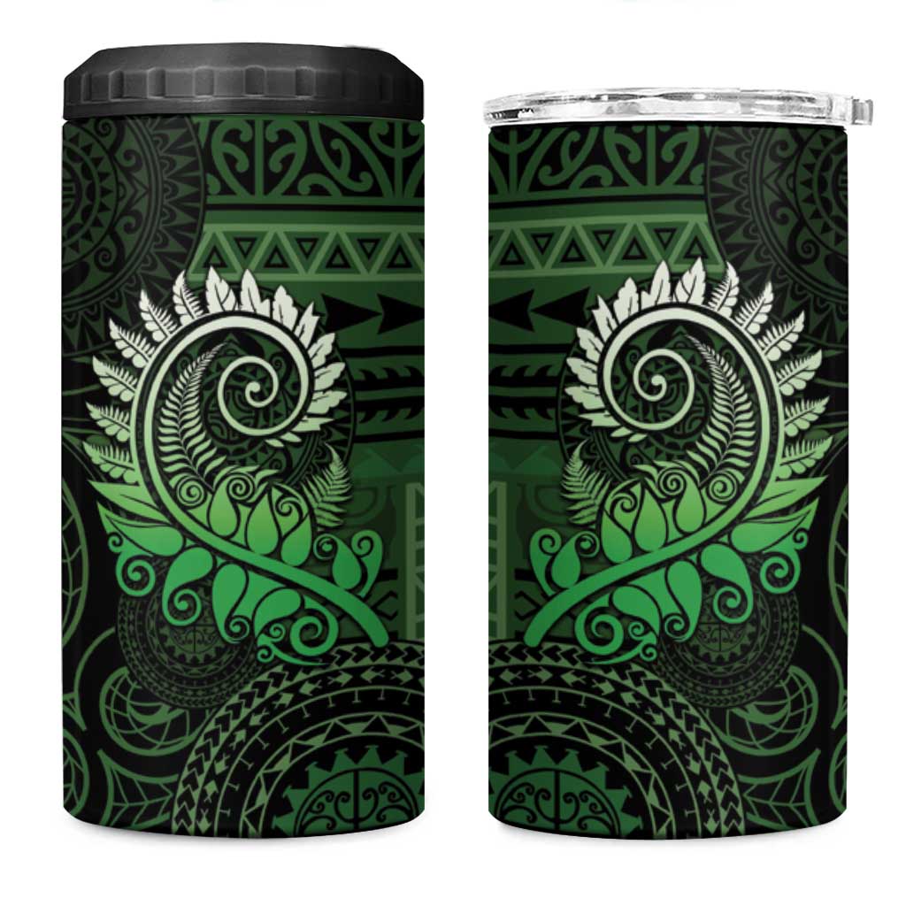 New Zealand Maori Koru Fern 4 in 1 Can Cooler Tumbler Spiral Polynesian Style Green LT05 One Size: 16 oz Green - Polynesian Pride