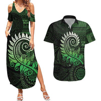 New Zealand Maori Koru Fern Couples Matching Summer Maxi Dress and Hawaiian Shirt Spiral Polynesian Style Green LT05 Green - Polynesian Pride