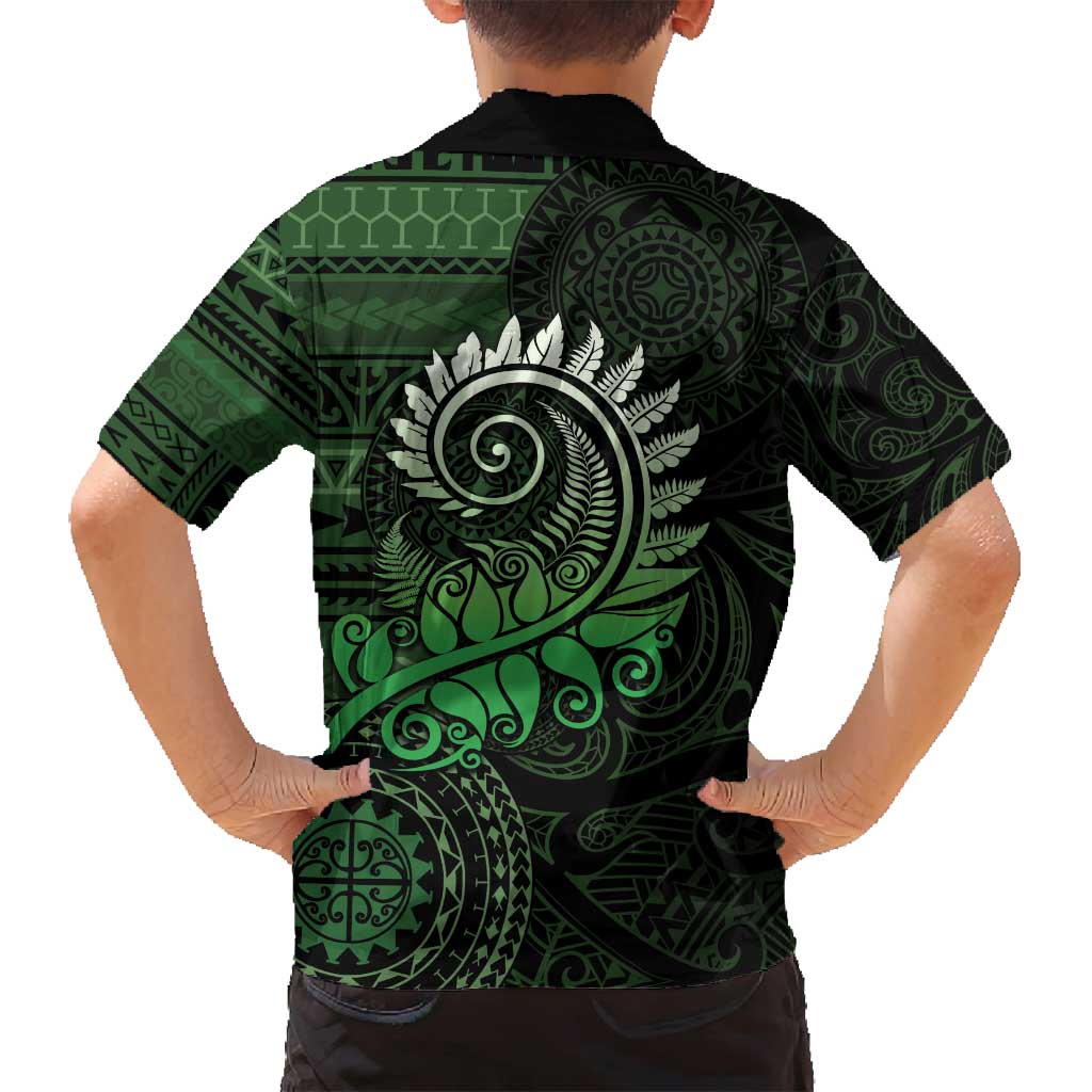 New Zealand Maori Koru Fern Family Matching Long Sleeve Bodycon Dress and Hawaiian Shirt Spiral Polynesian Style Green LT05 - Polynesian Pride