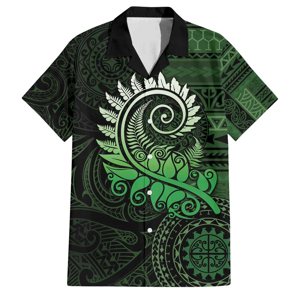 New Zealand Maori Koru Fern Family Matching Long Sleeve Bodycon Dress and Hawaiian Shirt Spiral Polynesian Style Green LT05 Dad's Shirt - Short Sleeve Green - Polynesian Pride