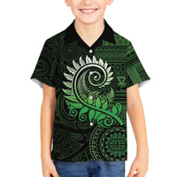 New Zealand Maori Koru Fern Family Matching Puletasi and Hawaiian Shirt Spiral Polynesian Style Green LT05 Son's Shirt Green - Polynesian Pride