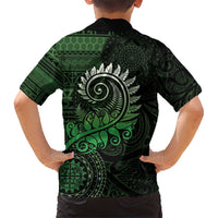New Zealand Maori Koru Fern Family Matching Short Sleeve Bodycon Dress and Hawaiian Shirt Spiral Polynesian Style Green LT05 - Polynesian Pride
