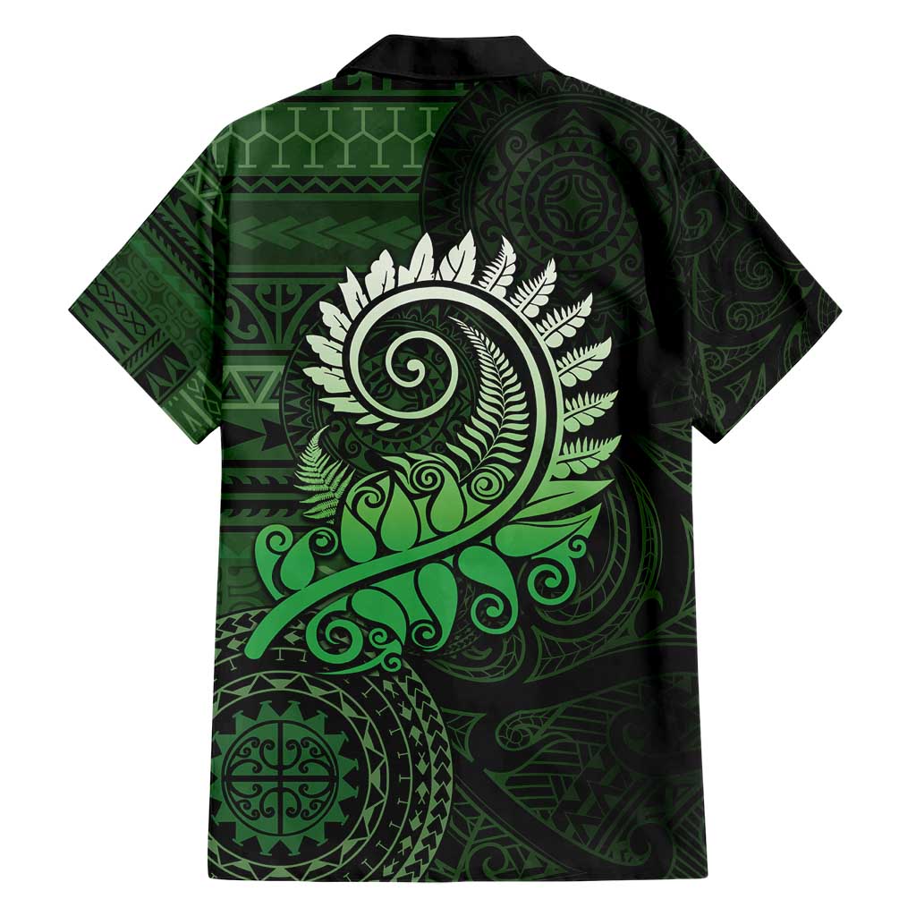 New Zealand Maori Koru Fern Family Matching Short Sleeve Bodycon Dress and Hawaiian Shirt Spiral Polynesian Style Green LT05 - Polynesian Pride