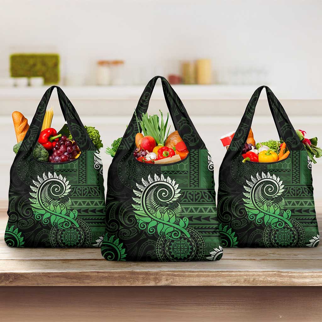 New Zealand Maori Koru Fern Grocery Bag Spiral Polynesian Style Green