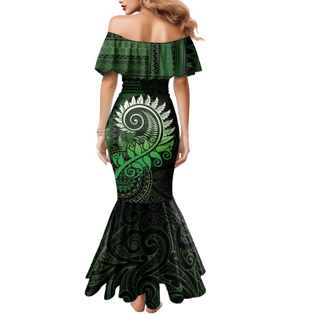 New Zealand Maori Koru Fern Mermaid Dress Spiral Polynesian Style Green LT05 - Polynesian Pride