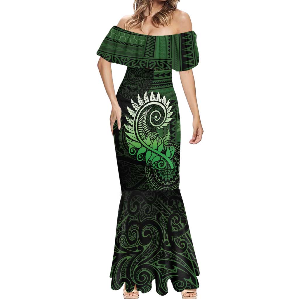 New Zealand Maori Koru Fern Mermaid Dress Spiral Polynesian Style Green LT05 - Polynesian Pride