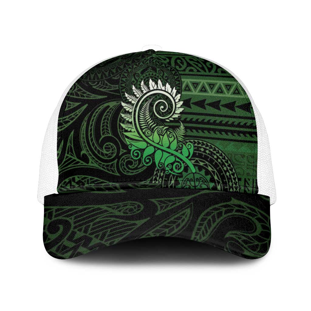 New Zealand Maori Koru Fern Mesh Trucker Cap Spiral Polynesian Style Green - Polynesian Pride