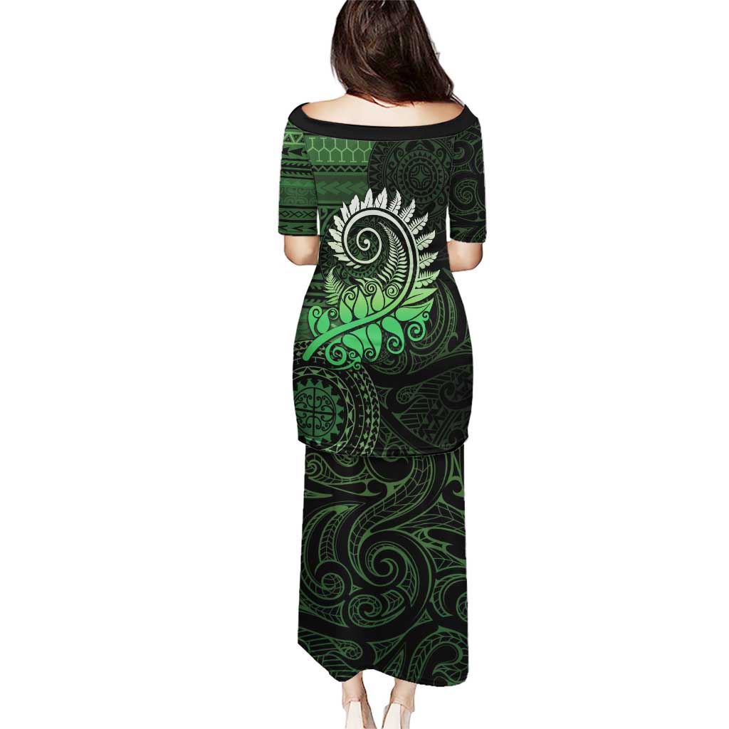 New Zealand Maori Koru Fern Puletasi Spiral Polynesian Style Green