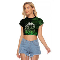 New Zealand Maori Koru Fern Raglan Cropped T Shirt Spiral Polynesian Style Green LT05 Female Green - Polynesian Pride