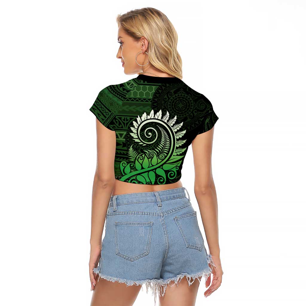 New Zealand Maori Koru Fern Raglan Cropped T Shirt Spiral Polynesian Style Green LT05 - Polynesian Pride