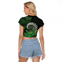 New Zealand Maori Koru Fern Raglan Cropped T Shirt Spiral Polynesian Style Green LT05 - Polynesian Pride