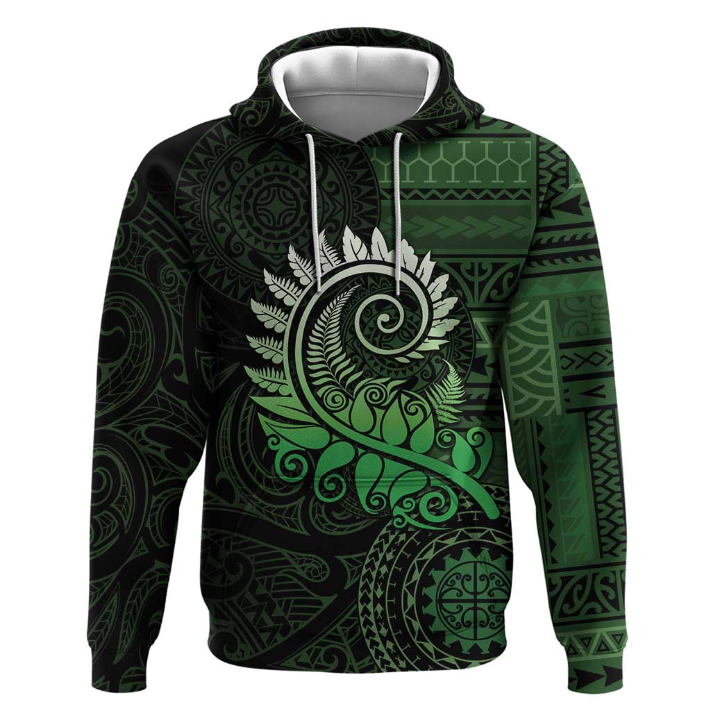 New Zealand Maori Koru Fern Zip Hoodie Spiral Polynesian Style Green LT05 Pullover Hoodie Green - Polynesian Pride