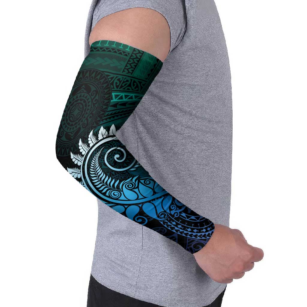 New Zealand Maori Koru Fern Arm Sleeves Spiral Polynesian Style Aqua Gradient - Polynesian Pride