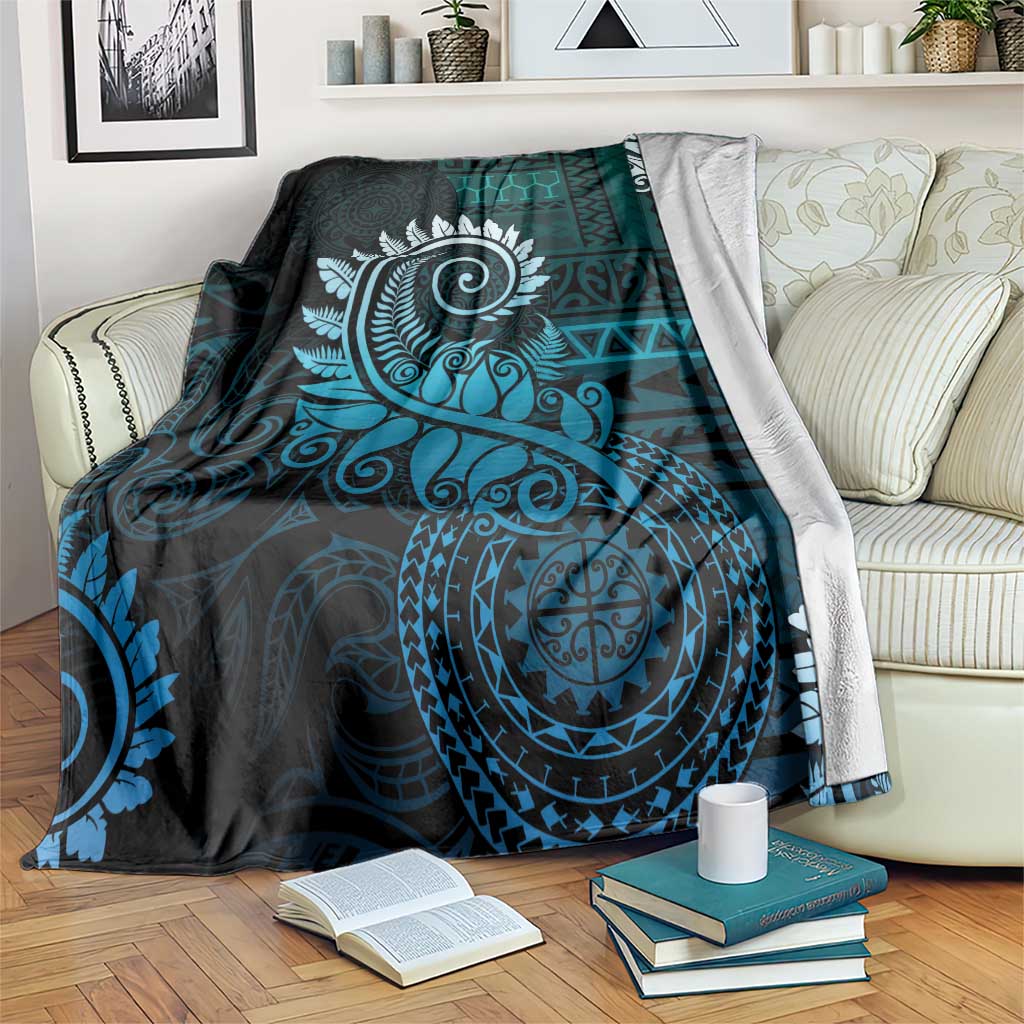 New Zealand Maori Koru Fern Blanket Spiral Polynesian Style Aqua Gradient