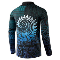 New Zealand Maori Koru Fern Button Sweatshirt Spiral Polynesian Style Aqua Gradient