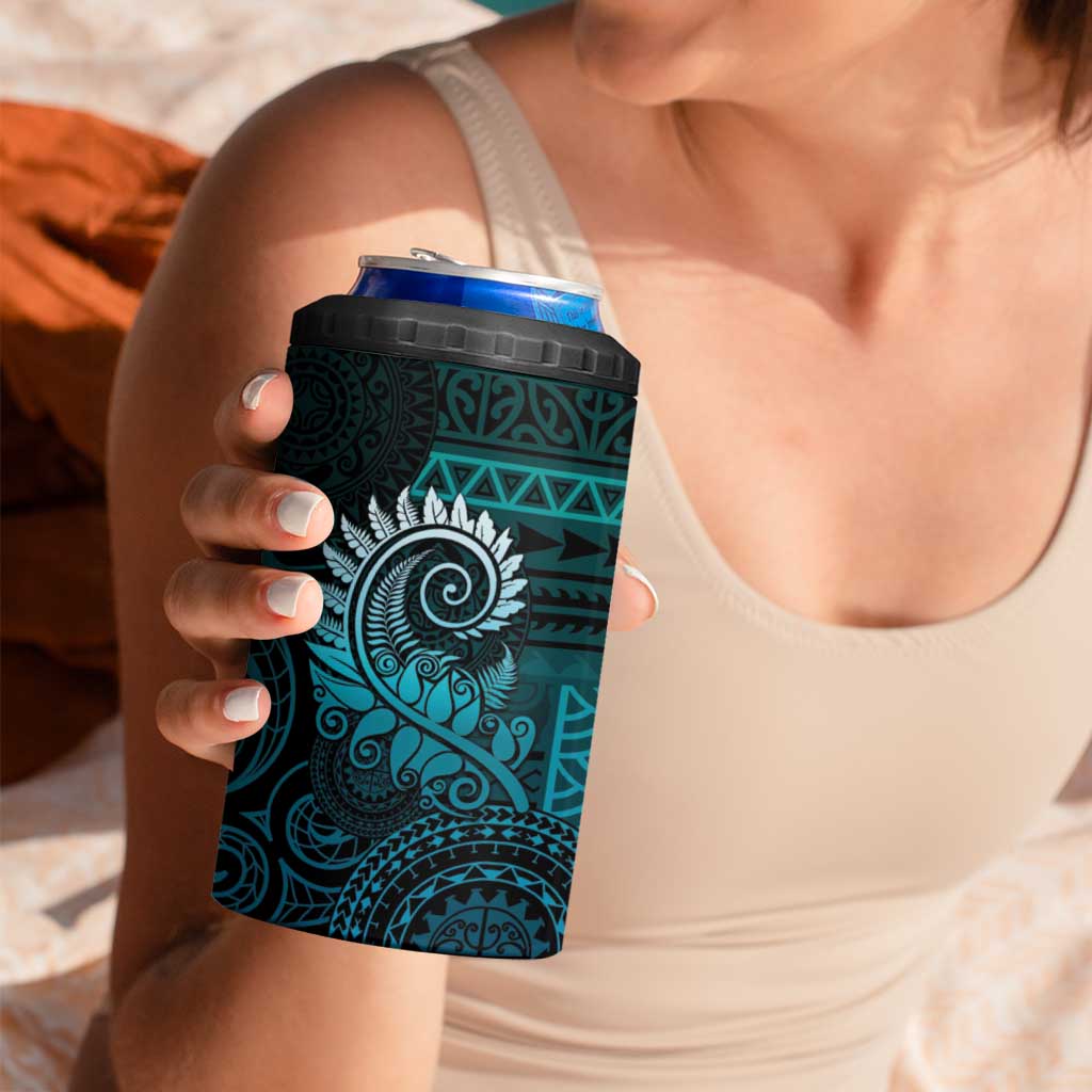 New Zealand Maori Koru Fern 4 in 1 Can Cooler Tumbler Spiral Polynesian Style Aqua Gradient LT05 - Polynesian Pride