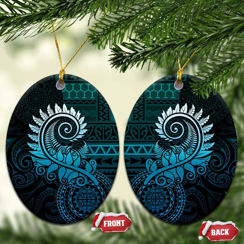 New Zealand Maori Koru Fern Ceramic Ornament Spiral Polynesian Style Aqua Gradient