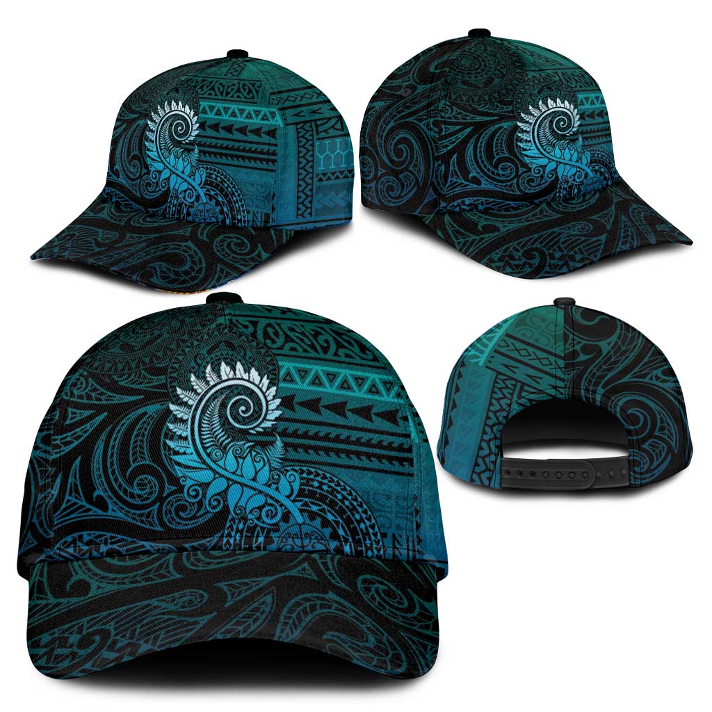 New Zealand Maori Koru Fern Classic Cap Spiral Polynesian Style Aqua Gradient - Polynesian Pride