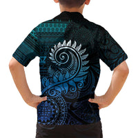New Zealand Maori Koru Fern Family Matching Long Sleeve Bodycon Dress and Hawaiian Shirt Spiral Polynesian Style Aqua Gradient LT05 - Polynesian Pride