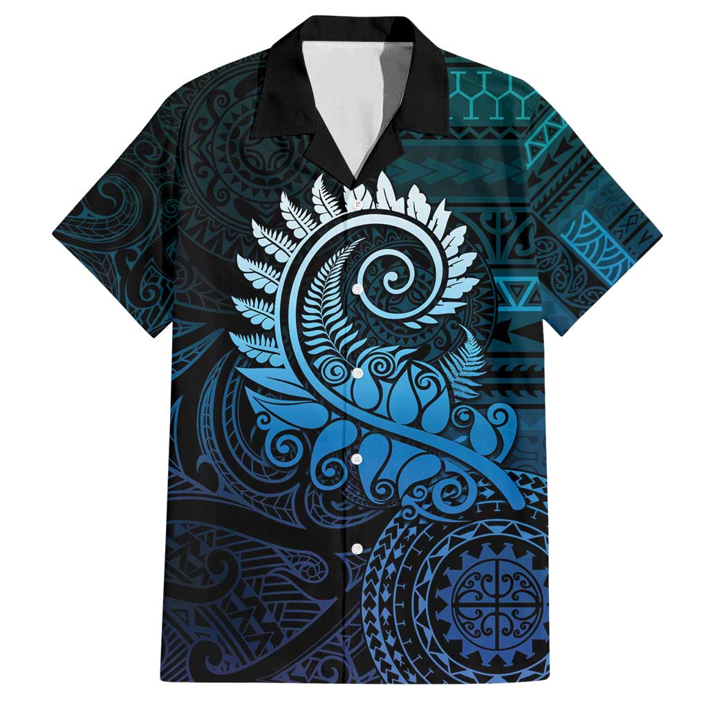New Zealand Maori Koru Fern Family Matching Long Sleeve Bodycon Dress and Hawaiian Shirt Spiral Polynesian Style Aqua Gradient LT05 Dad's Shirt - Short Sleeve Aqua - Polynesian Pride