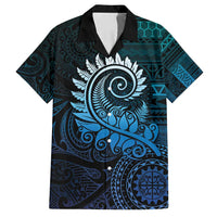 New Zealand Maori Koru Fern Family Matching Long Sleeve Bodycon Dress and Hawaiian Shirt Spiral Polynesian Style Aqua Gradient LT05 Dad's Shirt - Short Sleeve Aqua - Polynesian Pride