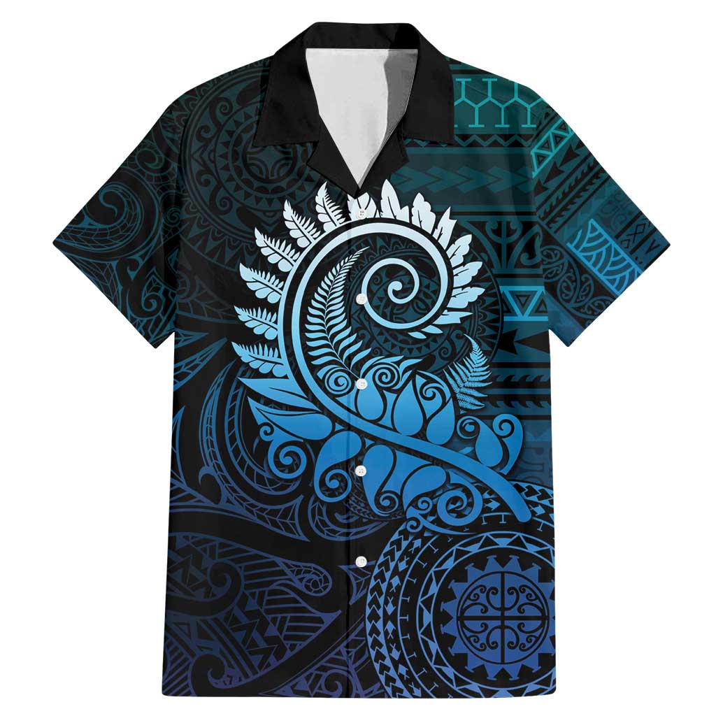 New Zealand Maori Koru Fern Family Matching Mermaid Dress and Hawaiian Shirt Spiral Polynesian Style Aqua Gradient LT05 Dad's Shirt - Short Sleeve Aqua - Polynesian Pride