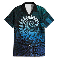New Zealand Maori Koru Fern Family Matching Mermaid Dress and Hawaiian Shirt Spiral Polynesian Style Aqua Gradient LT05 Dad's Shirt - Short Sleeve Aqua - Polynesian Pride