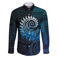 New Zealand Maori Koru Fern Family Matching Mermaid Dress and Hawaiian Shirt Spiral Polynesian Style Aqua Gradient LT05 Dad's Shirt - Long Sleeve Aqua - Polynesian Pride