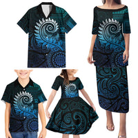 New Zealand Maori Koru Fern Family Matching Puletasi and Hawaiian Shirt Spiral Polynesian Style Aqua Gradient LT05 - Polynesian Pride