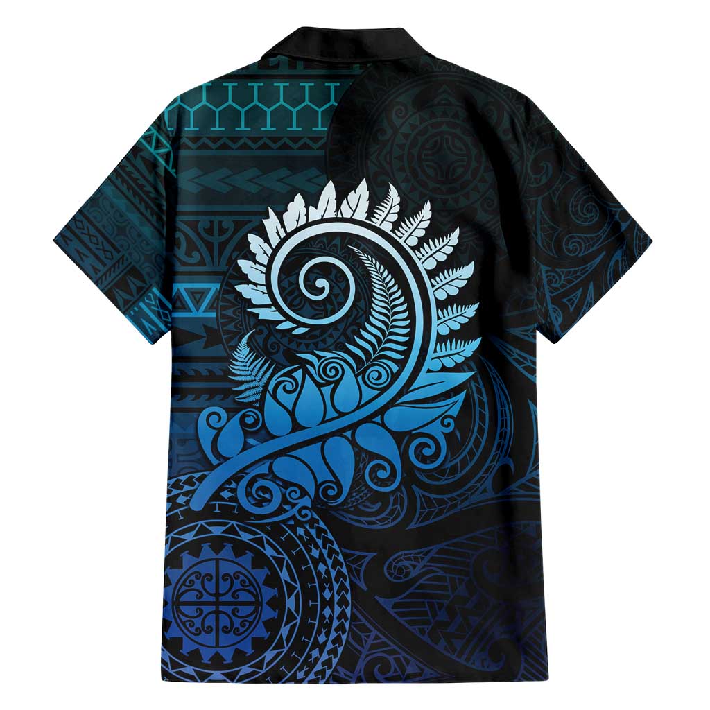 New Zealand Maori Koru Fern Family Matching Short Sleeve Bodycon Dress and Hawaiian Shirt Spiral Polynesian Style Aqua Gradient LT05 - Polynesian Pride