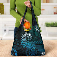 New Zealand Maori Koru Fern Grocery Bag Spiral Polynesian Style Aqua Gradient