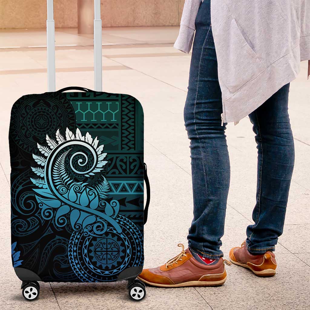 New Zealand Maori Koru Fern Luggage Cover Spiral Polynesian Style Aqua Gradient