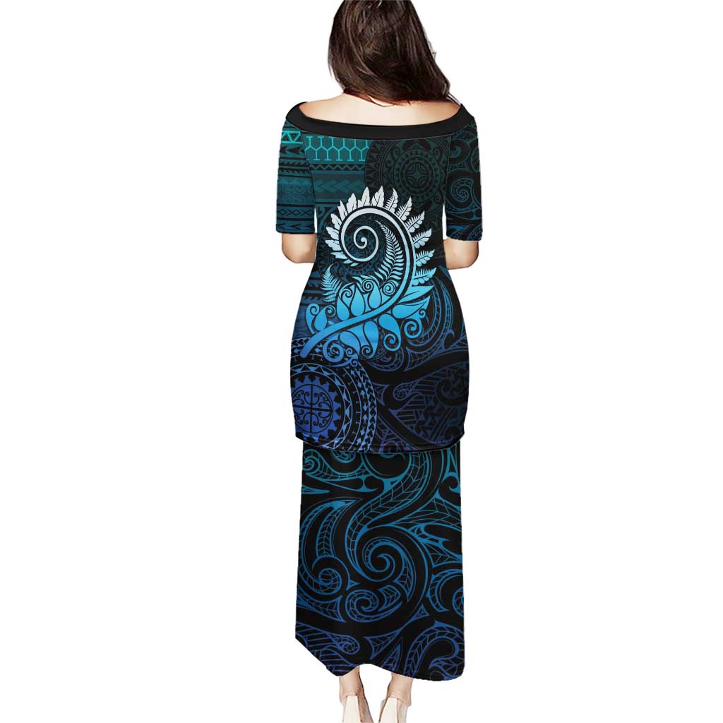 New Zealand Maori Koru Fern Puletasi Spiral Polynesian Style Aqua Gradient
