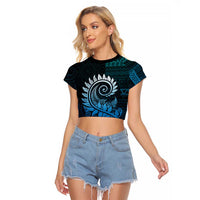 New Zealand Maori Koru Fern Raglan Cropped T Shirt Spiral Polynesian Style Aqua Gradient LT05 Female Aqua - Polynesian Pride
