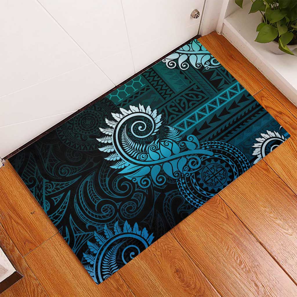 New Zealand Maori Koru Fern Rubber Doormat Spiral Polynesian Style Aqua Gradient
