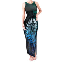New Zealand Maori Koru Fern Tank Maxi Dress Spiral Polynesian Style Aqua Gradient