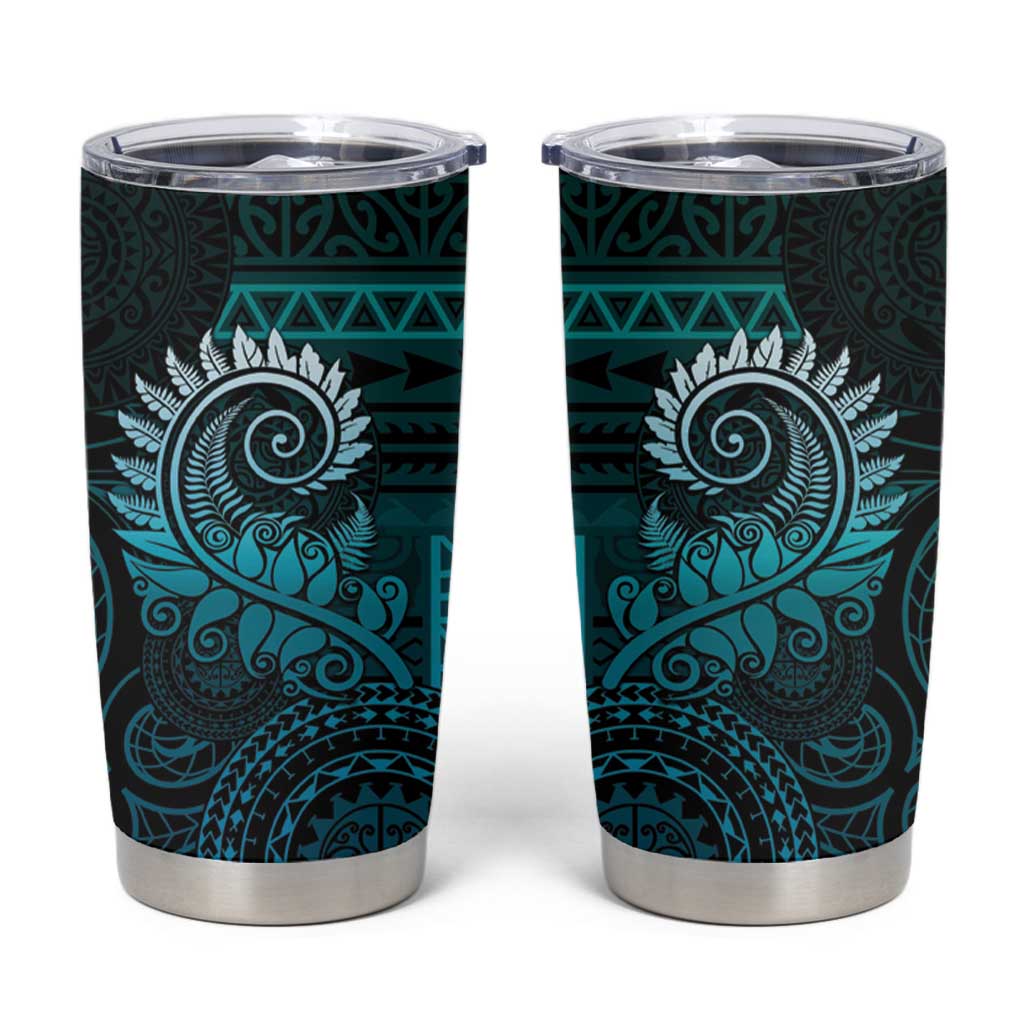 New Zealand Maori Koru Fern Tumbler Cup Spiral Polynesian Style Aqua Gradient