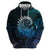 New Zealand Maori Koru Fern Zip Hoodie Spiral Polynesian Style Aqua Gradient