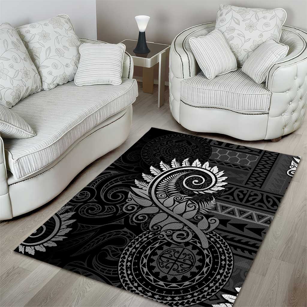 New Zealand Maori Koru Fern Area Rug Spiral Polynesian Style Gray